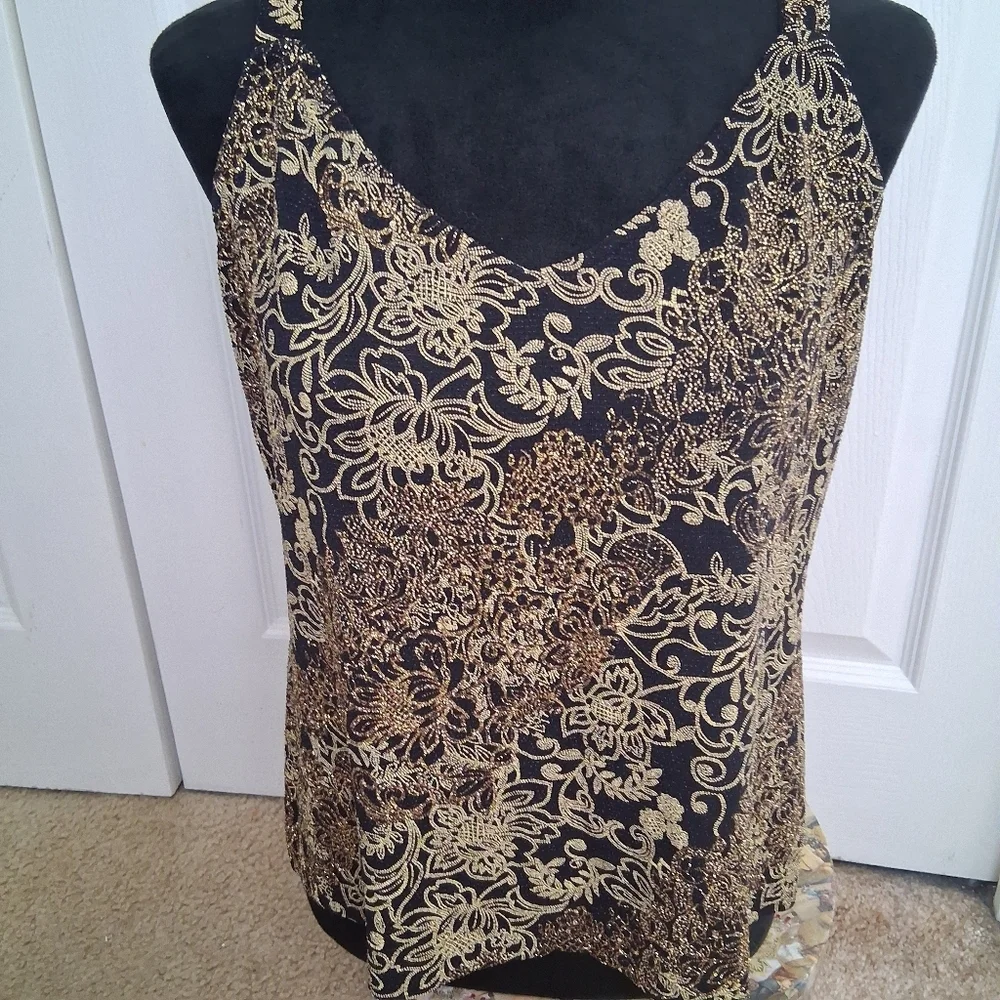 Vintage Alex Evenings Formal Black & Gold Top
